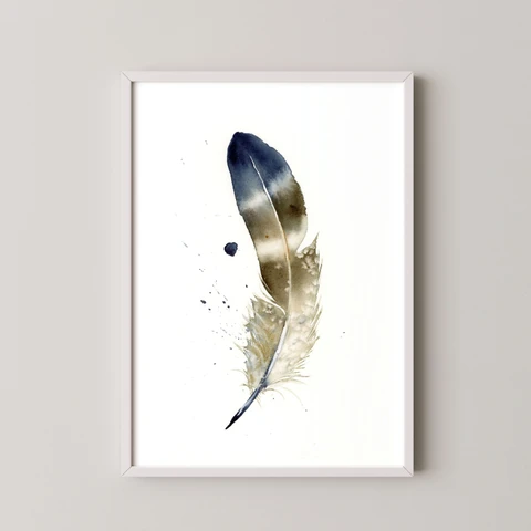 Image of a feather watercolor painting by Shayna Larsen, originals & prints available