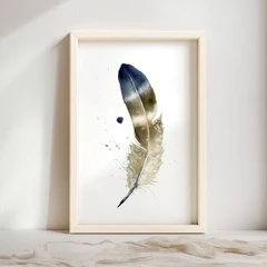 Image of a feather watercolor painting by Shayna Larsen, originals & prints available