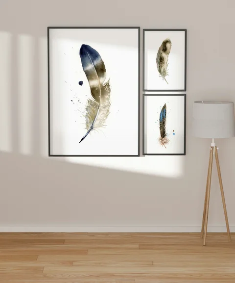 Image of a feather watercolor painting by Shayna Larsen, originals & prints available