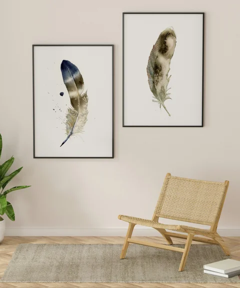 Image of a feather watercolor painting by Shayna Larsen, originals & prints available