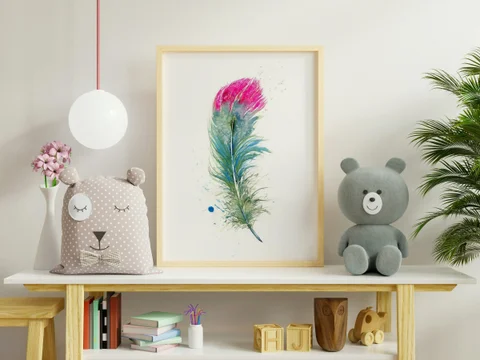 Image of a feather watercolor painting by Shayna Larsen, originals & prints available