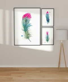 Image of a feather watercolor painting by Shayna Larsen, originals & prints available