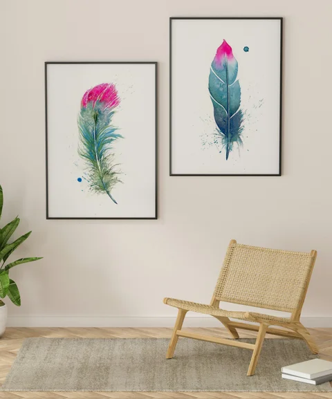 Image of a feather watercolor painting by Shayna Larsen, originals & prints available