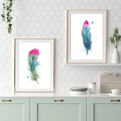 Image of a feather watercolor painting by Shayna Larsen, originals & prints available