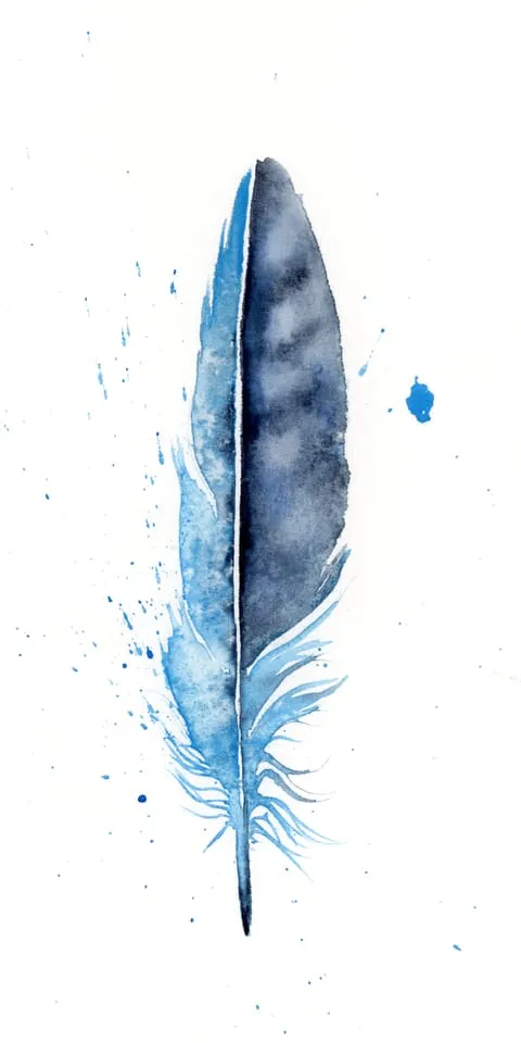 Image of a feather watercolor painting by Shayna Larsen, originals & prints available