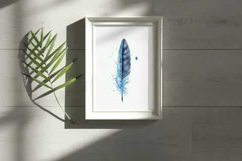 Image of a feather watercolor painting by Shayna Larsen, originals & prints available
