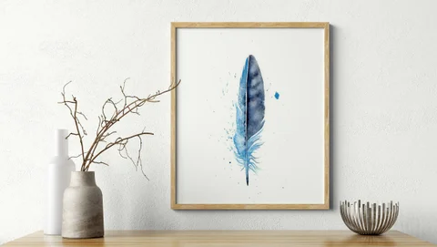 Image of a feather watercolor painting by Shayna Larsen, originals & prints available