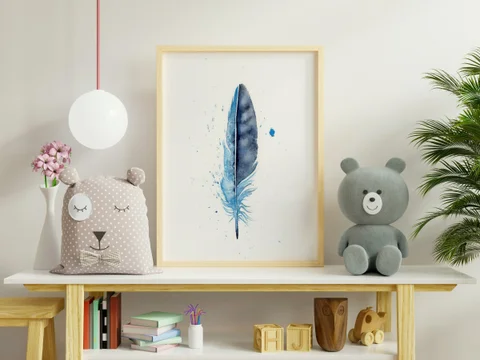 Image of a feather watercolor painting by Shayna Larsen, originals & prints available