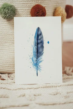 Image of a feather watercolor painting by Shayna Larsen, originals & prints available