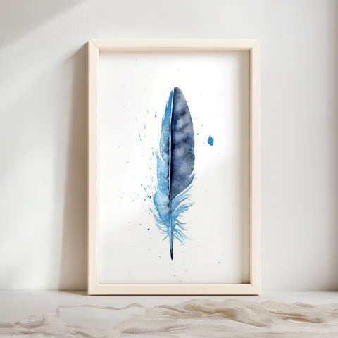 Image of a feather watercolor painting by Shayna Larsen, originals & prints available