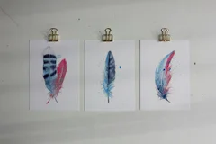 Image of a feather watercolor painting by Shayna Larsen, originals & prints available