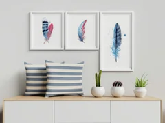 Image of a feather watercolor painting by Shayna Larsen, originals & prints available