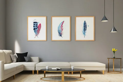 Image of a feather watercolor painting by Shayna Larsen, originals & prints available