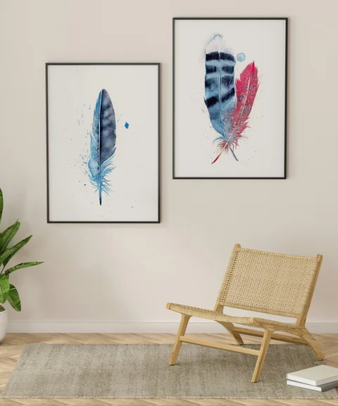 Image of a feather watercolor painting by Shayna Larsen, originals & prints available