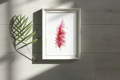 Image of a feather watercolor painting by Shayna Larsen, originals & prints available