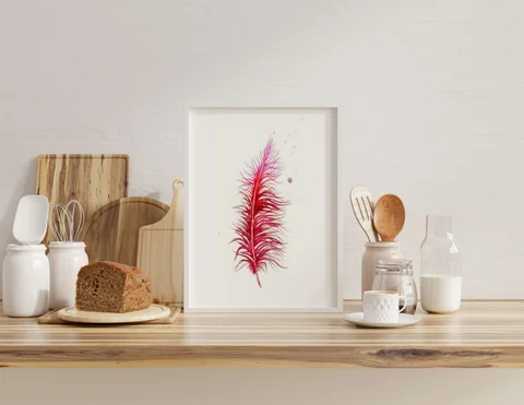 Image of a feather watercolor painting by Shayna Larsen, originals & prints available