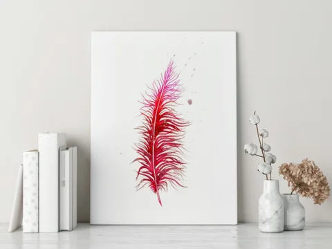 Image of a feather watercolor painting by Shayna Larsen, originals & prints available