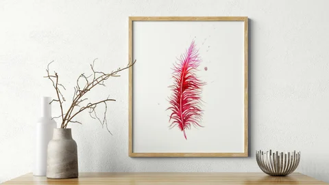 Image of a feather watercolor painting by Shayna Larsen, originals & prints available