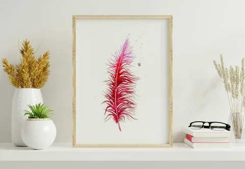 Image of a feather watercolor painting by Shayna Larsen, originals & prints available