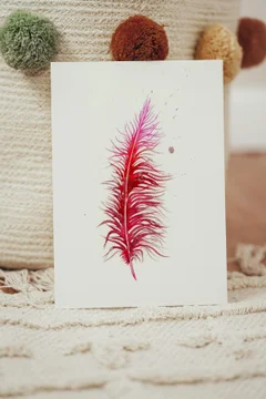 Image of a feather watercolor painting by Shayna Larsen, originals & prints available