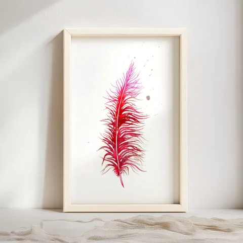 Image of a feather watercolor painting by Shayna Larsen, originals & prints available