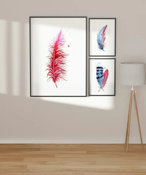 Image of a feather watercolor painting by Shayna Larsen, originals & prints available