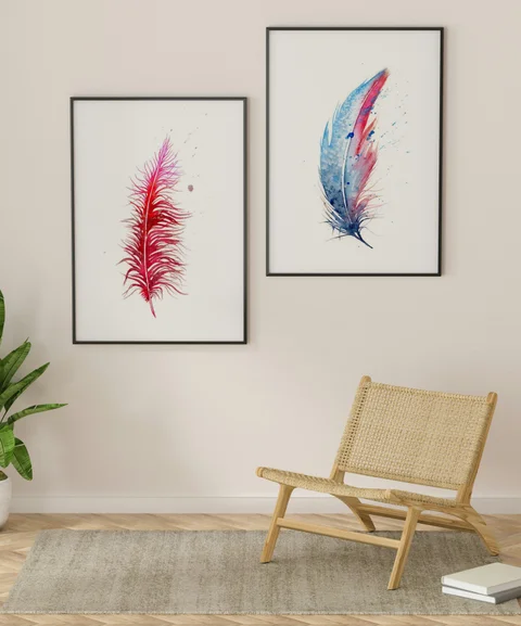 Image of a feather watercolor painting by Shayna Larsen, originals & prints available