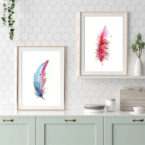Image of a feather watercolor painting by Shayna Larsen, originals & prints available