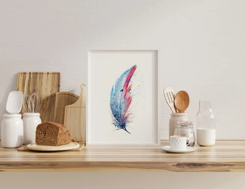 Image of a feather watercolor painting by Shayna Larsen, originals & prints available