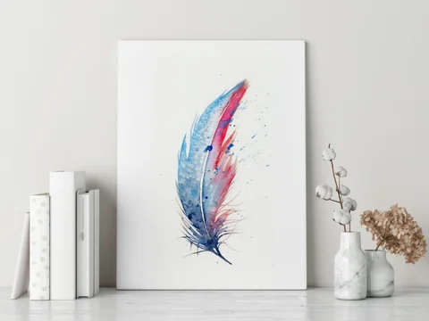 Image of a feather watercolor painting by Shayna Larsen, originals & prints available