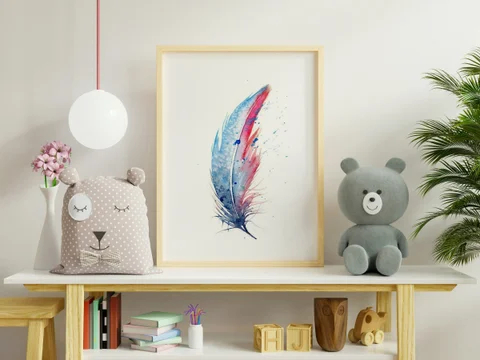 Image of a feather watercolor painting by Shayna Larsen, originals & prints available