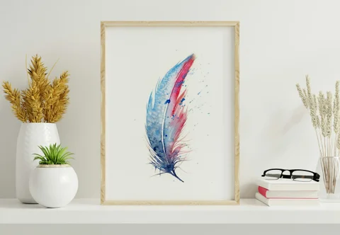 Image of a feather watercolor painting by Shayna Larsen, originals & prints available