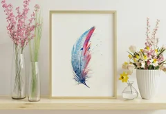 Image of a feather watercolor painting by Shayna Larsen, originals & prints available