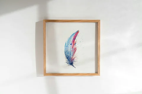 Image of a feather watercolor painting by Shayna Larsen, originals & prints available