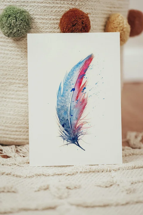 Image of a feather watercolor painting by Shayna Larsen, originals & prints available