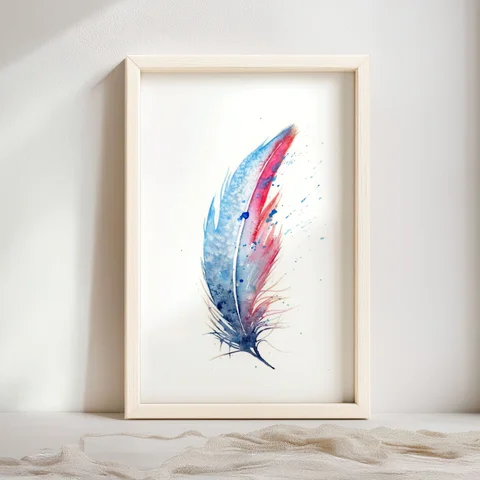 Image of a feather watercolor painting by Shayna Larsen, originals & prints available