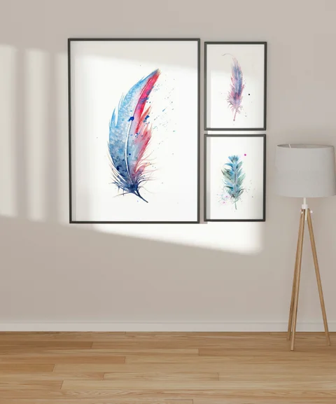 Image of a feather watercolor painting by Shayna Larsen, originals & prints available