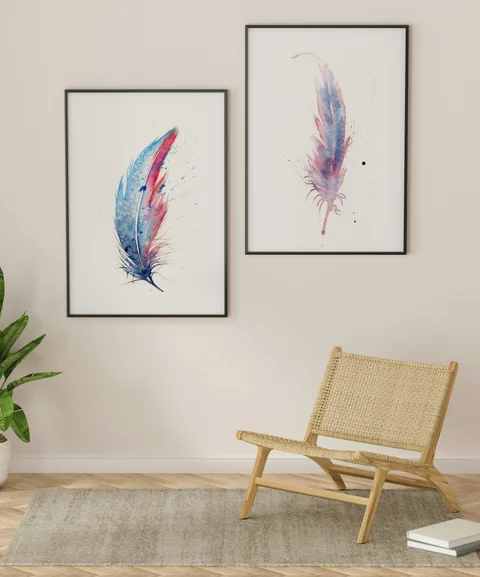 Image of a feather watercolor painting by Shayna Larsen, originals & prints available