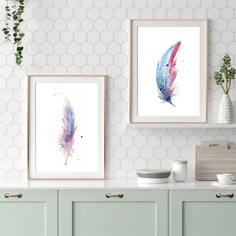Image of a feather watercolor painting by Shayna Larsen, originals & prints available