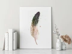 Image of a feather watercolor painting by Shayna Larsen, originals & prints available
