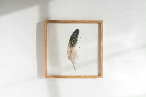 Image of a feather watercolor painting by Shayna Larsen, originals & prints available