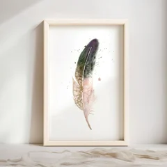 Image of a feather watercolor painting by Shayna Larsen, originals & prints available