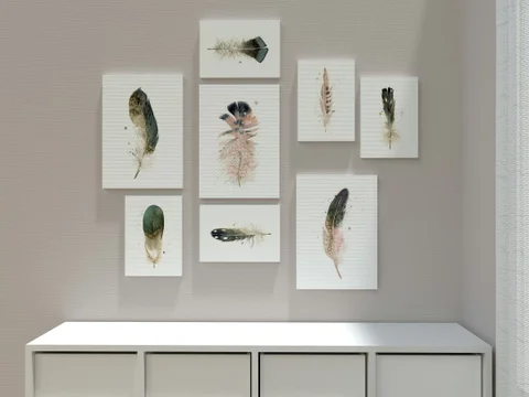 Image of a feather watercolor painting by Shayna Larsen, originals & prints available