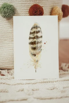 Image of a feather watercolor painting by Shayna Larsen, originals & prints available