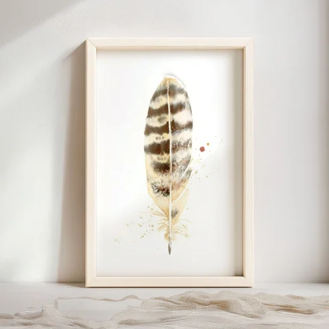 Image of a feather watercolor painting by Shayna Larsen, originals & prints available