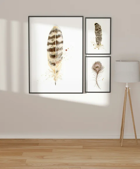 Image of a feather watercolor painting by Shayna Larsen, originals & prints available