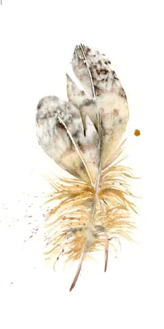 Image of a feather watercolor painting by Shayna Larsen, originals & prints available