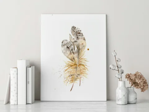 Image of a feather watercolor painting by Shayna Larsen, originals & prints available