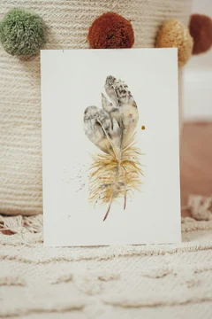 Image of a feather watercolor painting by Shayna Larsen, originals & prints available
