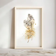 Image of a feather watercolor painting by Shayna Larsen, originals & prints available